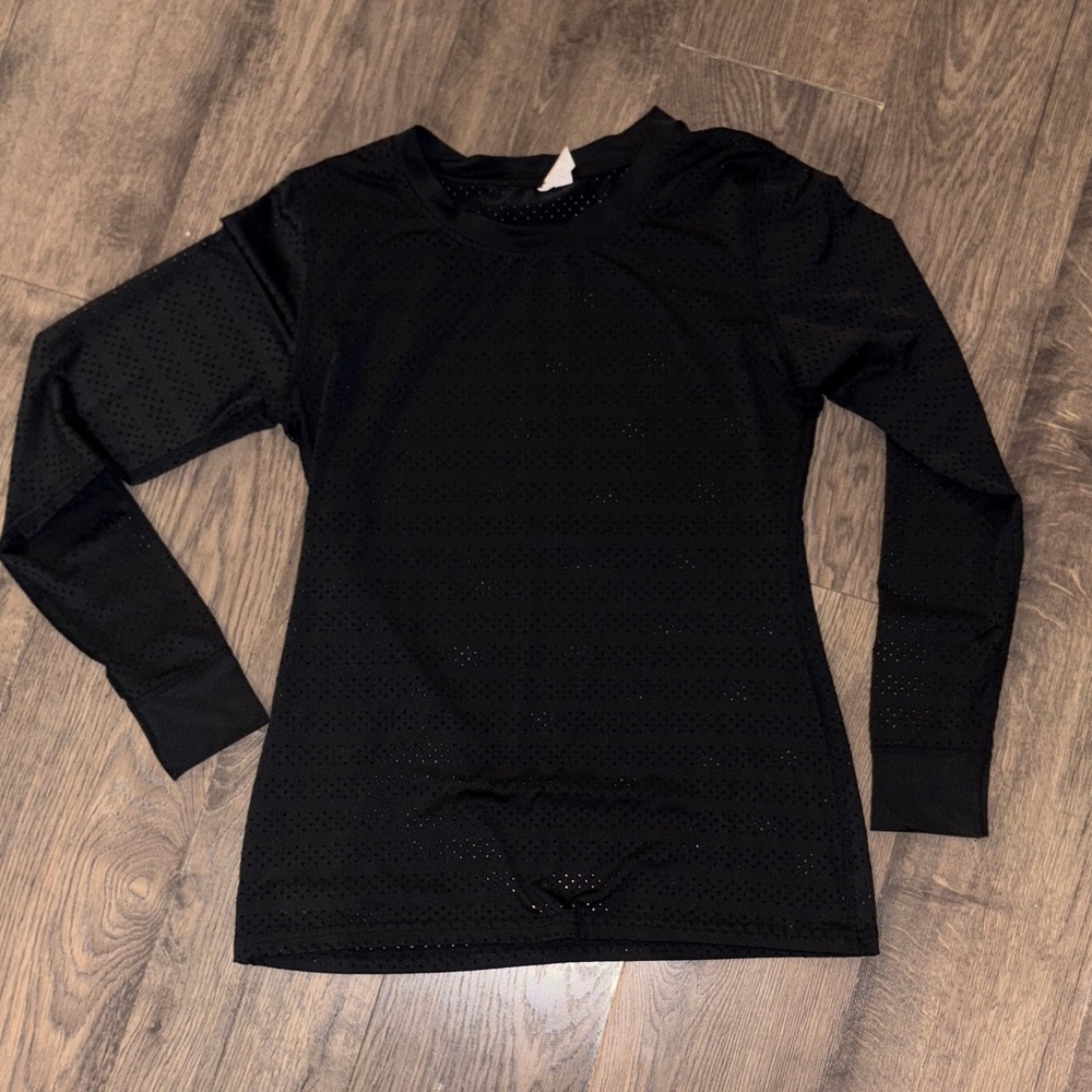 ZYIA Black Perforated Long Sleeve Bodysuit